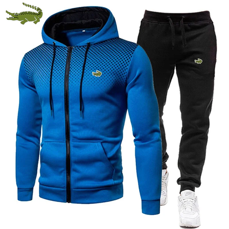 

2024 New men's hoodie and zipper set, printed casual sportswear, comfortable winter wear,