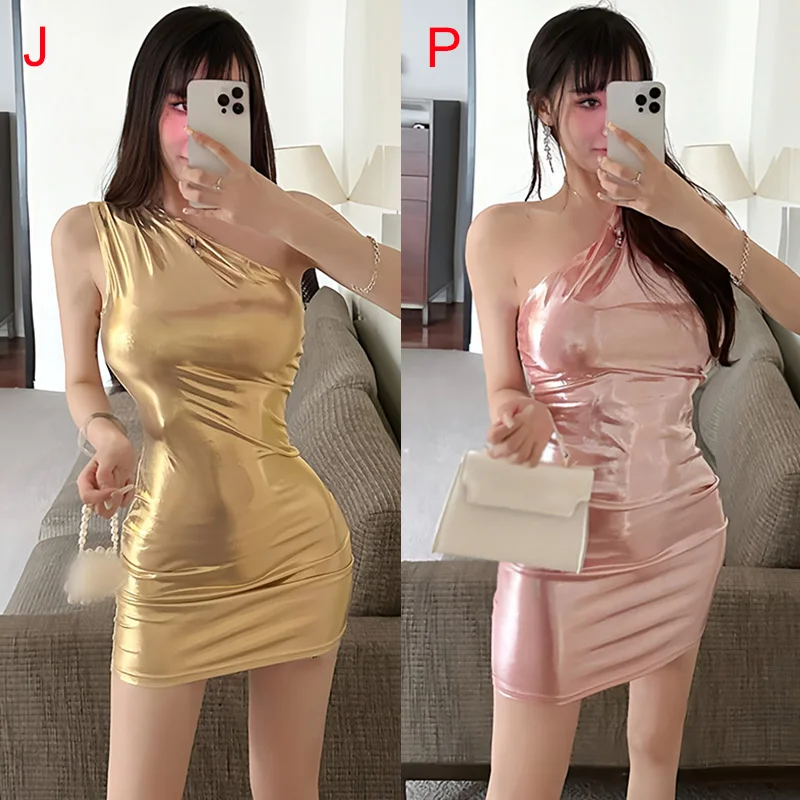 캐주얼 섹시 청순 욕망 바람 백 슬림 단색 슬랜트 숄더 디자인 민소매 타이트 패키지 힙 원피스