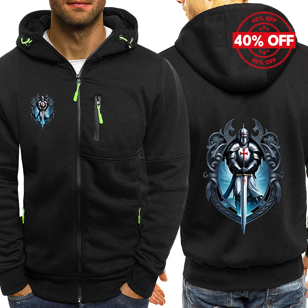 Mens Solid Color Hoodie Jacket Knights Templar Pattern