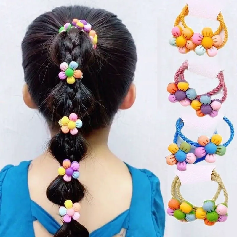 Tanie 2pcs Kids Colorful Floral Elastic Hair Bands Korean Hair Rope Hair Tie