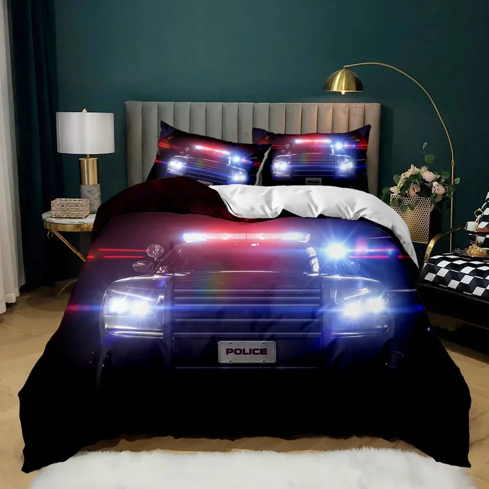Housse De Couette 140x200 Cm Police - Microfibre Douce, Impression 3D, Avec 2 Taies D'oreiller - Pour Enfant