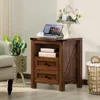 Nightstand with Charging Station and USB Port, Farmhouse Side End Table with 2 Drawers and Open Shelf 3