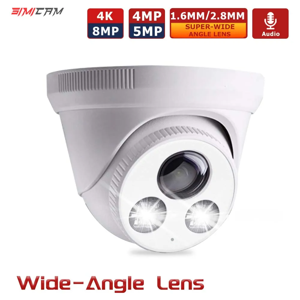 4K 8MP IP Security Camera 5MP 4MP Ultra Large Wide Angle Lens PoE Dome Surveillance Cam Color Night Vision Audio Onvif NVR