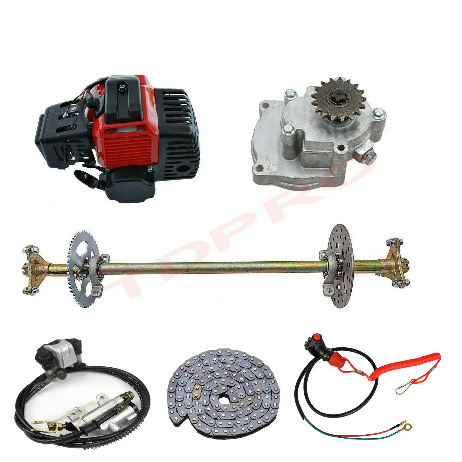 Kit Asse Posteriore Go Kart Da 740Mm Drift Trike + Catena Pinza Freno + Motore Motore 49Cc