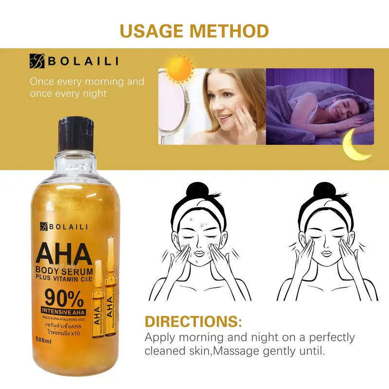 ALPHA Hydroxy Acids 24K Gold Face Body Serum Vitamin C&E Essence Firming Moisturizing Spots Remover Whitening Skin Care 500ml - Image 4
