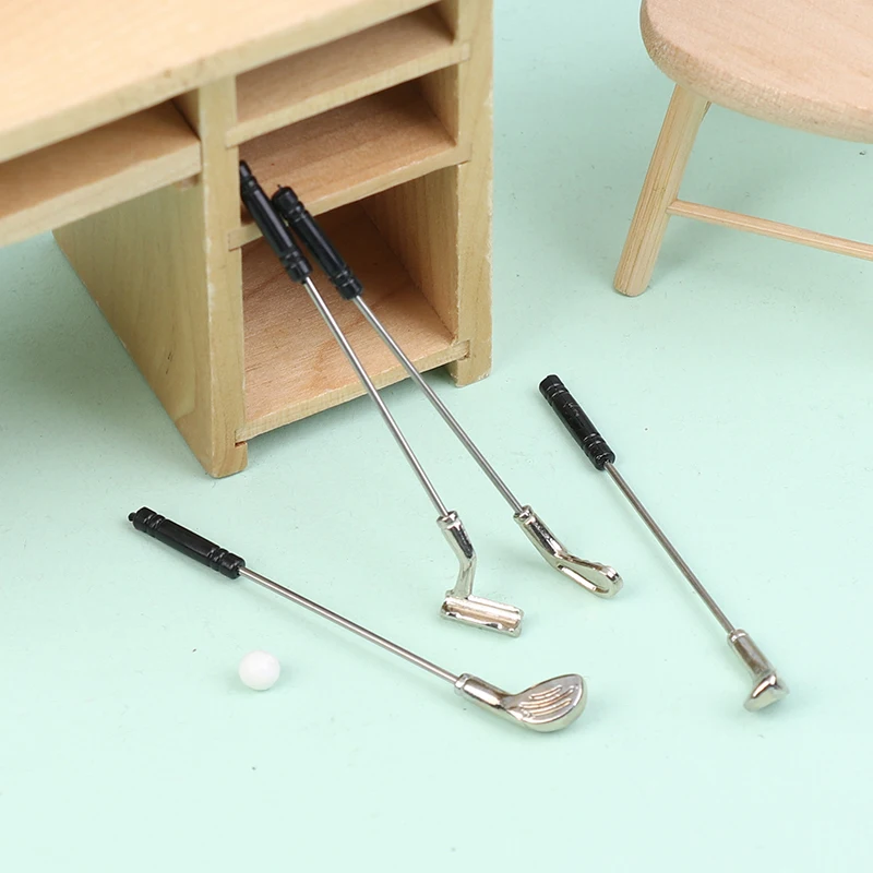 5Pcs/set Mini Golf Clubs Toys Pretend Play Miniature Golf Model With 4 Sticks And 1 Ball 1:12 Scale Dollhouse Golf Toy