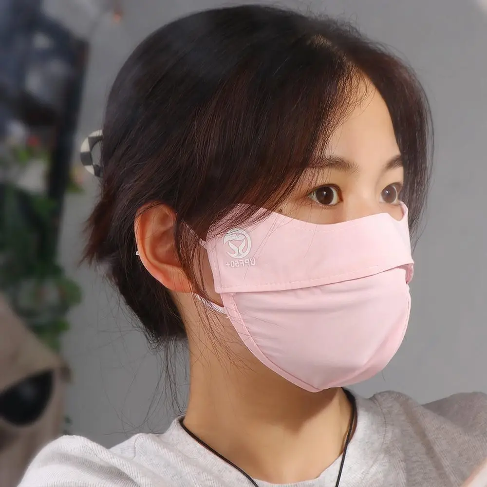 Solid Color Anti-UV Face Shield Ice Silk Sun Protection Driving Face Mask 1Pcs Women Sun Hats
