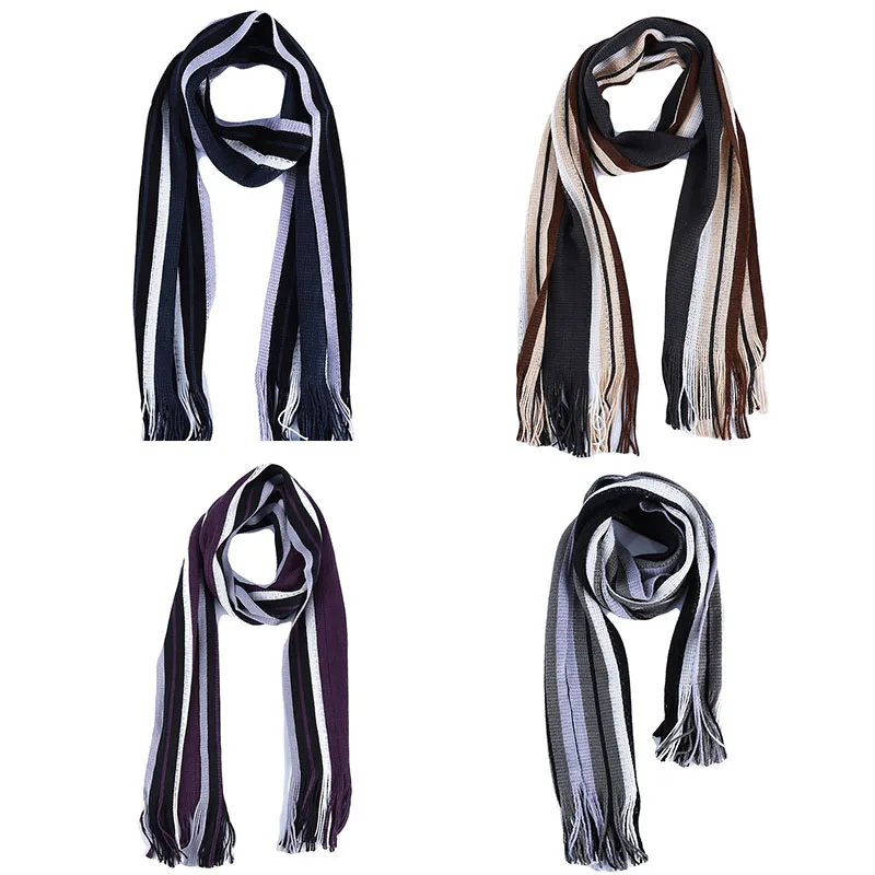 Classic Men's Scarf Winter Warm Faux Cashmere Soft Tassel Long Shawl Business Casual Striped Scarf Men's Clothing Accessories ﻿