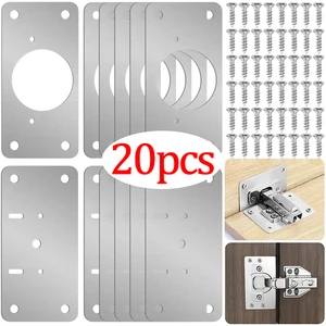 20/2PCS Hinge Repair Plate Kitchen Cabinet Door Hinges Mounting Plate with Screw Flat Fixing Brackets Furniture Hardware Tools