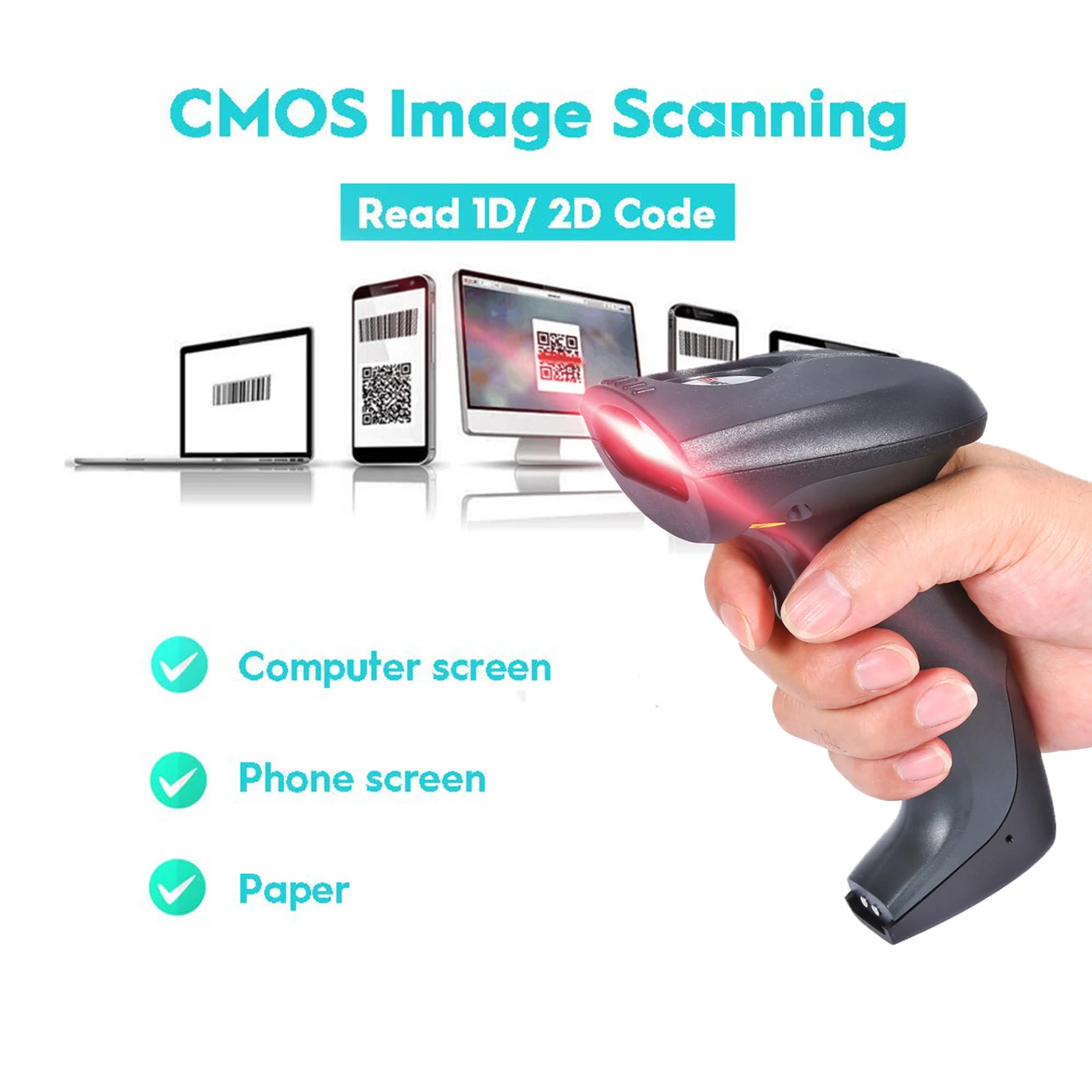 Bluetooth Barcode Scanner 1D 2D 500m Transmission Distance Handheld QR code Scanner CMOS 433MHz Handheld Wireless Barcode Reader