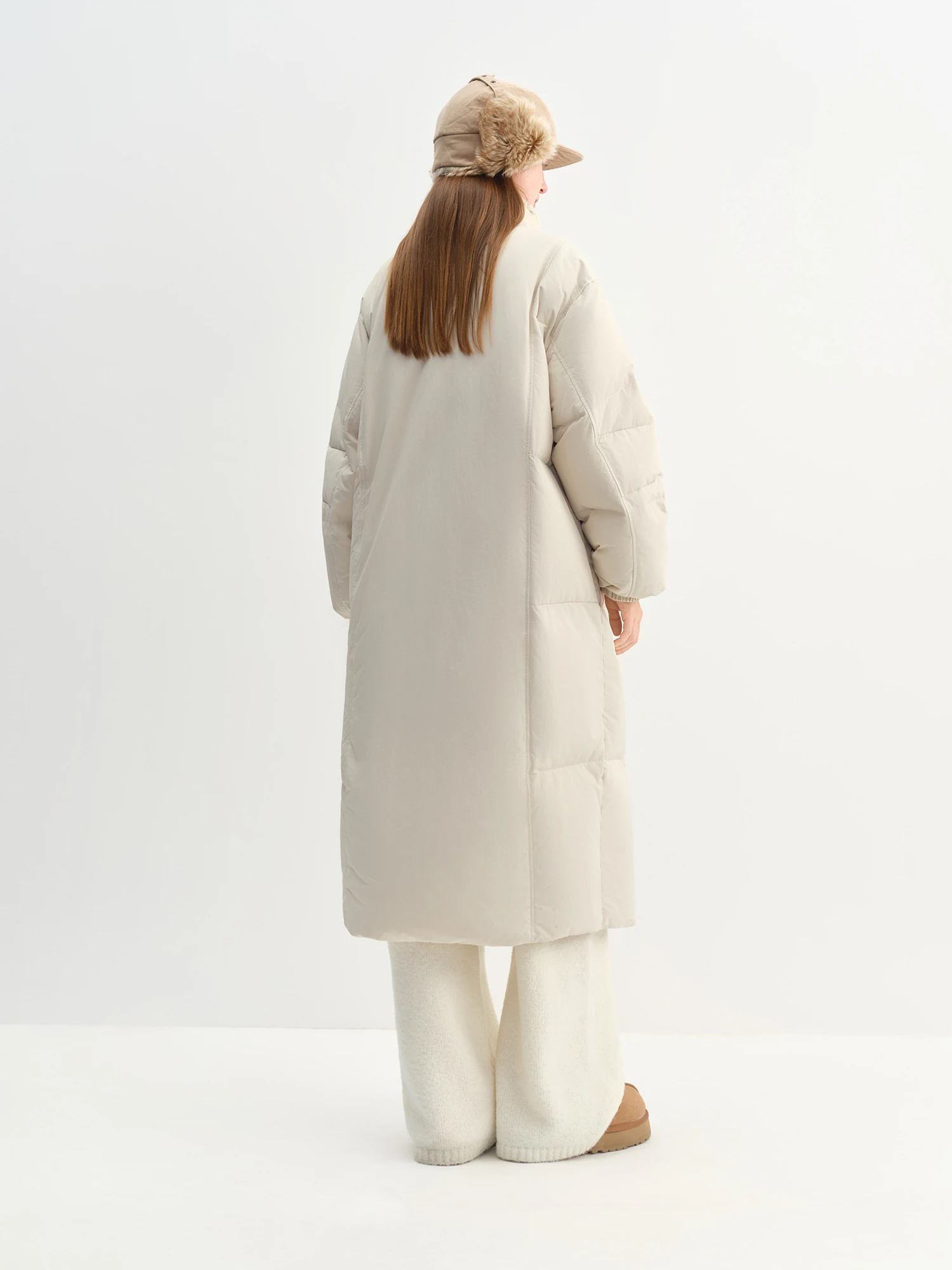 FSLE Winter Women Mid-Length Puffer Downcoat with Stand Collar Korean Style Slouchy Down Jacket Loose Fit Warm Soft Outerwear