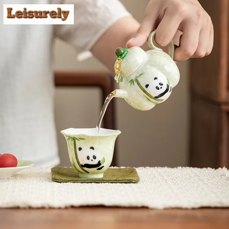 Hand-painted Panda Travel Tea Set Kit Luxury 1 Pot 1 Cups Tea Maker Organizer Portable Camping Tote Bag Supplies Ornaments Craft