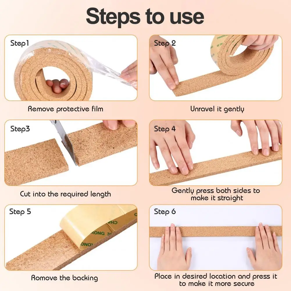 Durable Cork Strips Versatile Cork Bulletin Board Strips for Office Classroom Home Decor Self-adhesive Memo Bar Strip Set