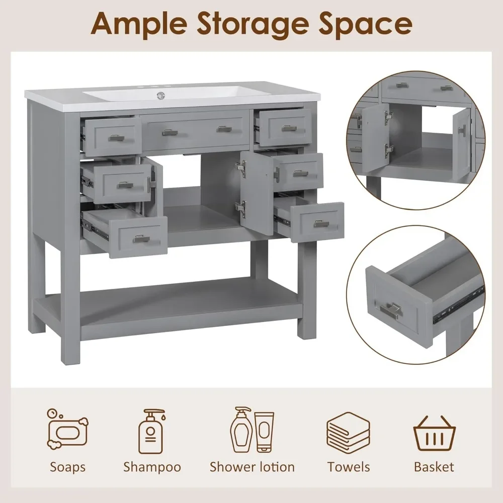 36" Bathroom Vanity with Sink, Bathroom Storage Cabinet with Soft Closing Doors and 6 Dovetail Drawers, Modern Vanities