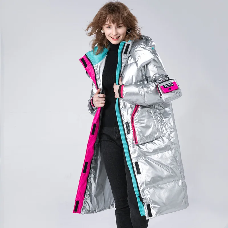 Outerwear Winter Warm Thicken Down Jackets Women Casual Shiny Letter Print Coats Clothing Loose Hooded Padded Jacket Coat Women