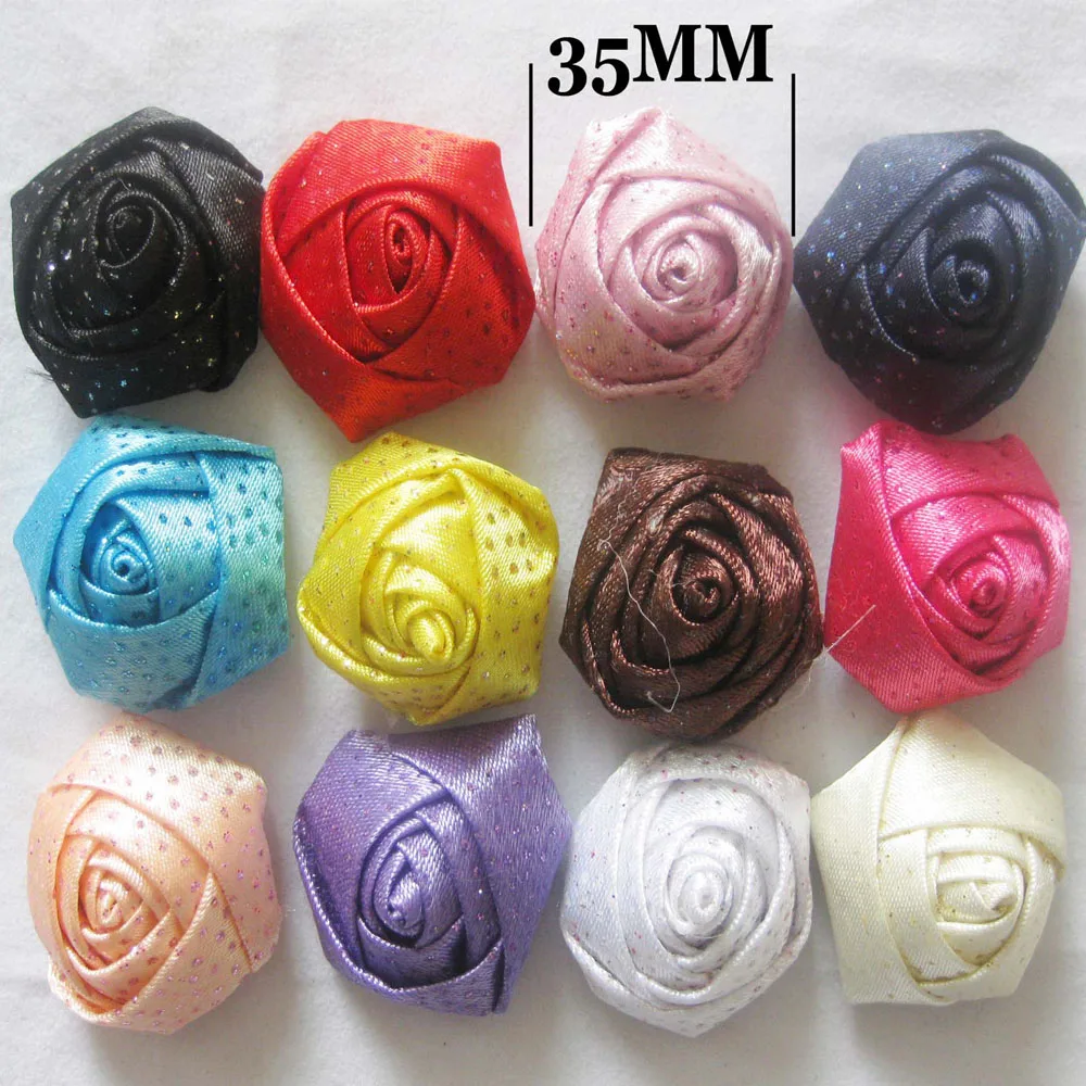 

FZNNSN About 35MM Shine Glitter Cloth Rosettes Flowers Mix 100Pcs Decorative Apparel Ornament