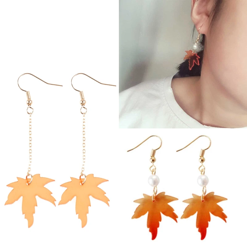 FUTIMELY Red Maple Leaf Earrings,Christmas Earrings for Womens Girls,Thanksgiving Jewelry,Long Tassels Pearl Drop Dangle Earrings 