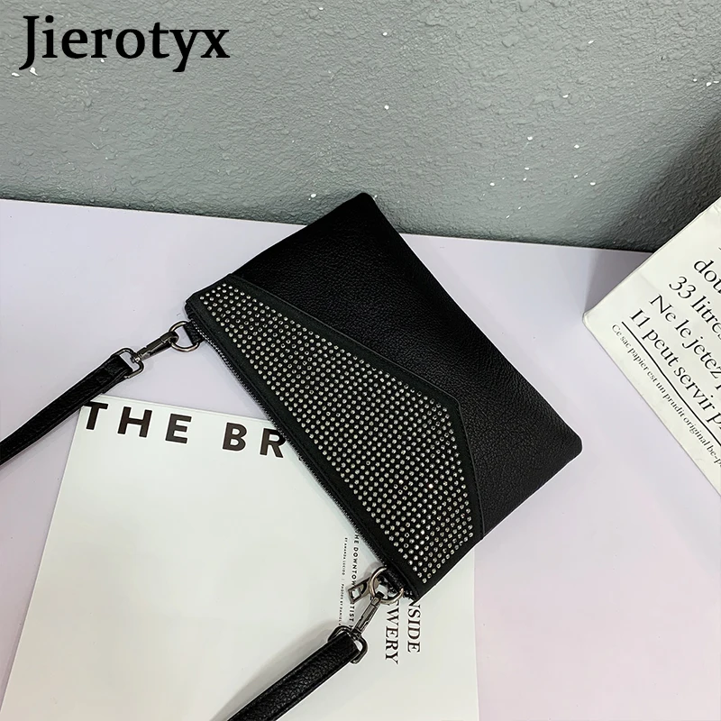 JIEROTYX Clutch Wristlet Handbag Women's Faux Leather Large Wallet Purse Crossbody Shoulder Bags Rhinestone Cover