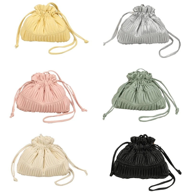 

Drawstring Shoulder Bag for Women Girl PU Tote Bag Fashion Trendy Bags Pleated Crossbody Bags Large Capacity PU Bags