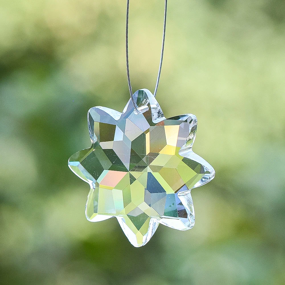 Snowflake Shape Transparent Crystal Beads Faceted Glass Beads Loose Spacer Octagonal Prism Jewelry Making DIY Hanging Decor 1PC