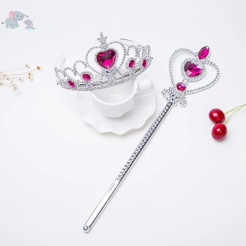 Cosplay Accessories Elsa Princess Accessories For Girls Crown Wand Set Elsa Crystal Crown Children Birthday Party Gift Halloween
