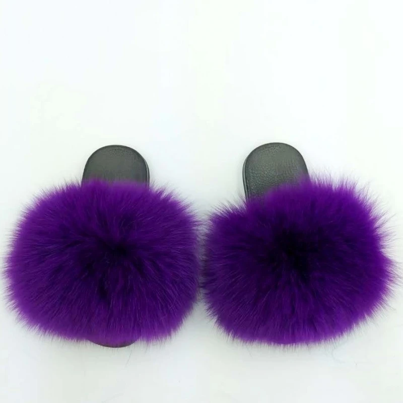 24-35 Size Four Reason Summer Winter Children Slippers Girl Boy Fashion Outside Soild Swell Fox Fur Flip Flops