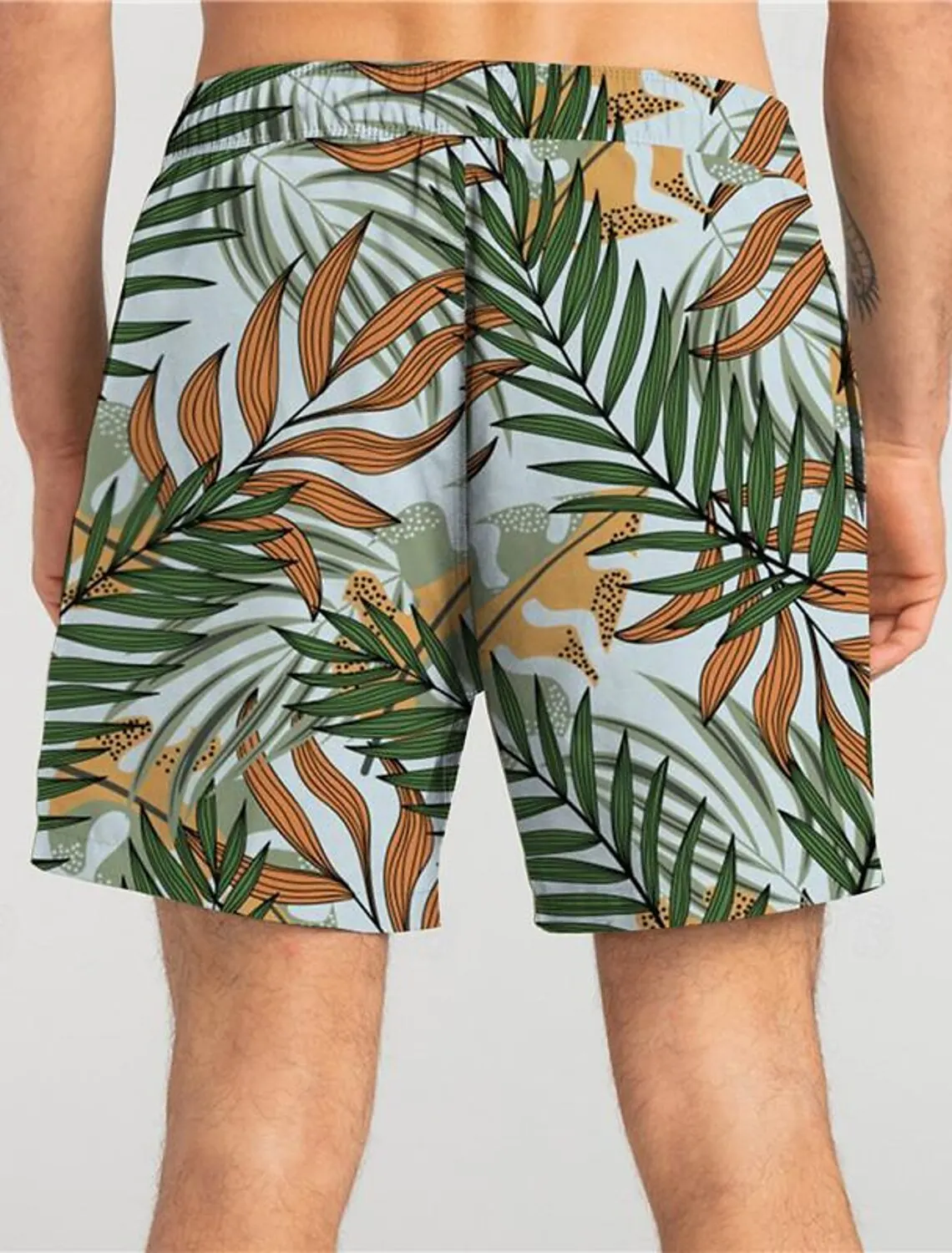 Leaf Tropical Men's Board Shorts Hawaiian Short 3D Printed Swim Trunks Elastic Drawstring Breathable Stretch Short Aloha Style 2