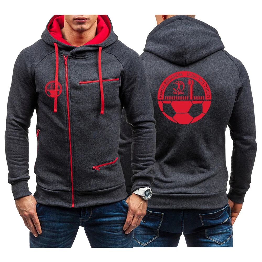 

2023 Spring Autumn HAPOEL BEER SHEVA Logo Print Oblique Zip Hooded Sweatshirt Fashion Men's Solid Color Comfortable Hoodies Coat