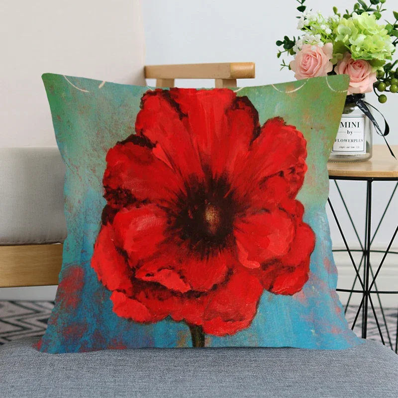 Taie D'oreiller En Peluche Douce Motif Coquelicots - Fermeture Zip, Chambre à Coucher, Cadeau Déco Cosy