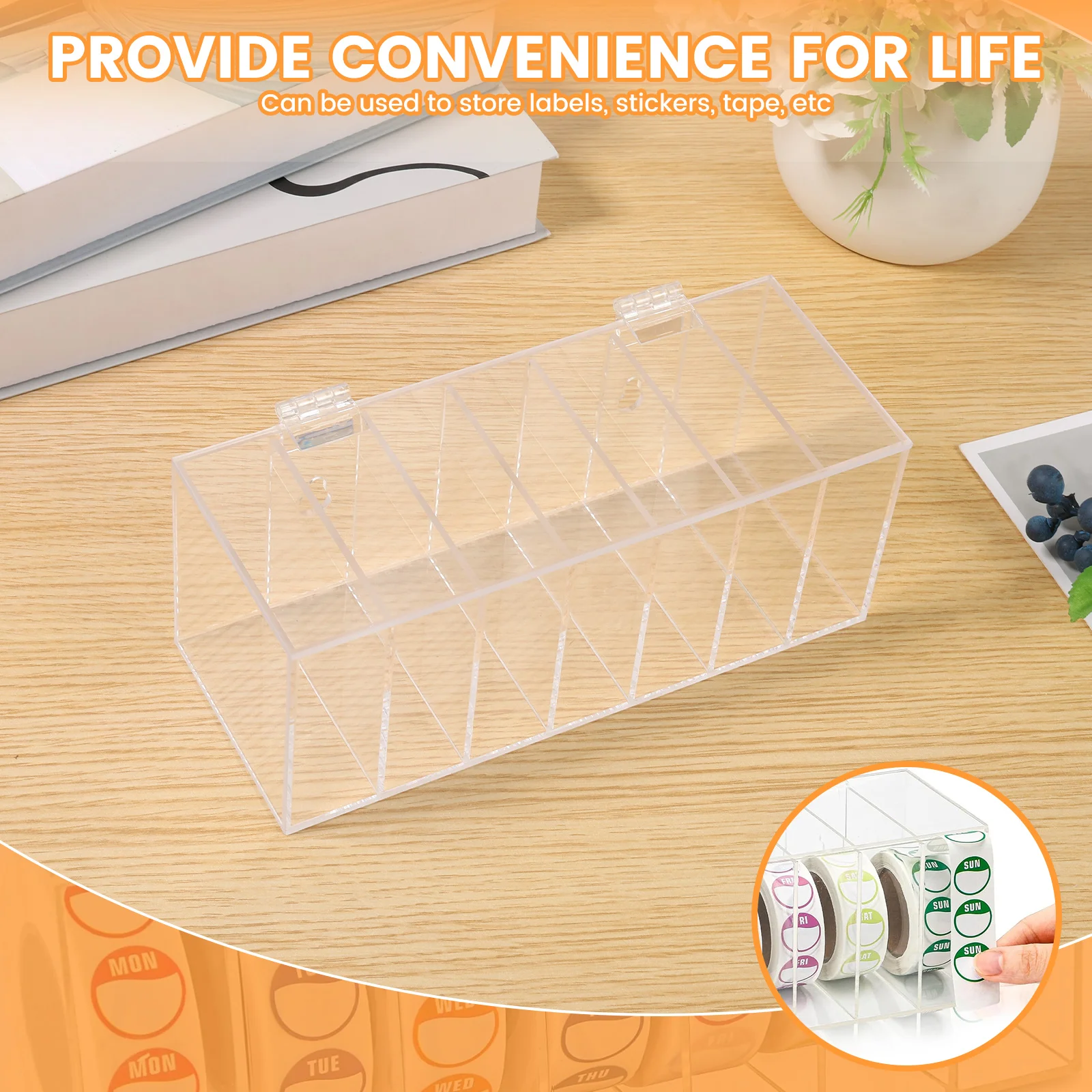 7Slot Storage Box Week Label Dispenser Acrylic Wallmount Transparent Box Versatile Sticker Roll Dispenser for Home School Office 3