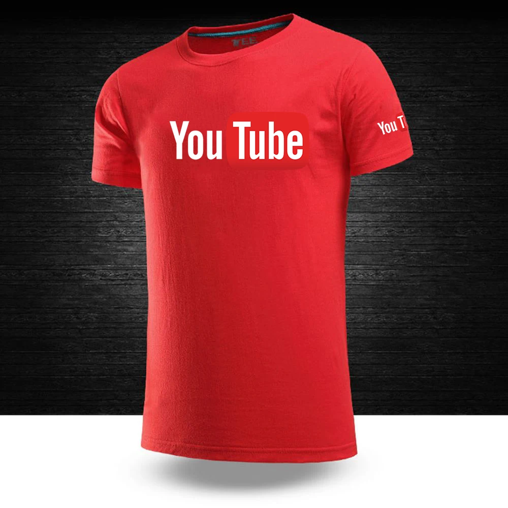 YouTube 2021 Men's New Summer Printing High Quality O-neck Fitness Short-Sleeved Fashion Solid Color Simple Casual T-shirts Tops