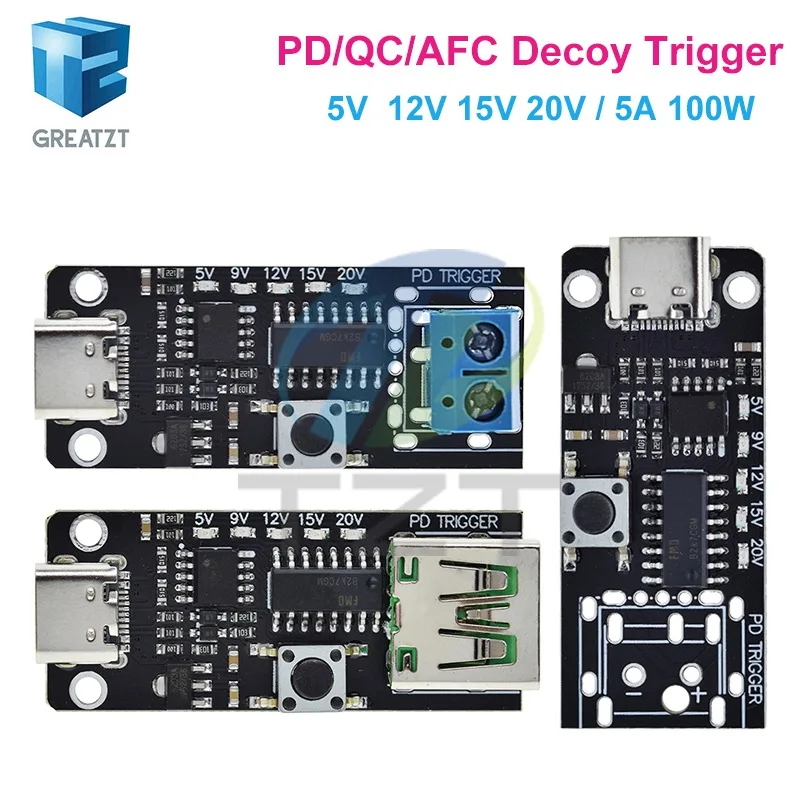 GREATZT 100W 5A USB-C Schnelllade-Triggerplatinenmodul PD/QC Decoy Board Schnellladung USB Typ-C PD 2.0 3.0-Modul
