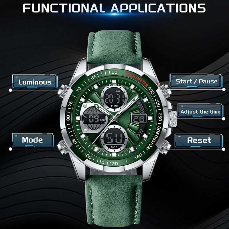 FOXBOX Mens Watches Fashion Business Military Digital Watch For Men Original Brand Luxury Leather Waterproof Sports Chronograph