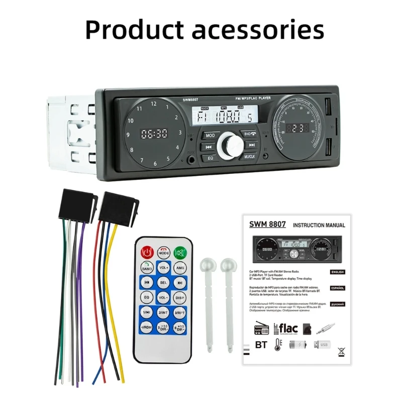 자동차 라디오 MP3 플레이어 차량 스테레오 원격 제어 USB 드라이브 AUX 재생-USB 충전 FM 라디오 수신기 60Wx4