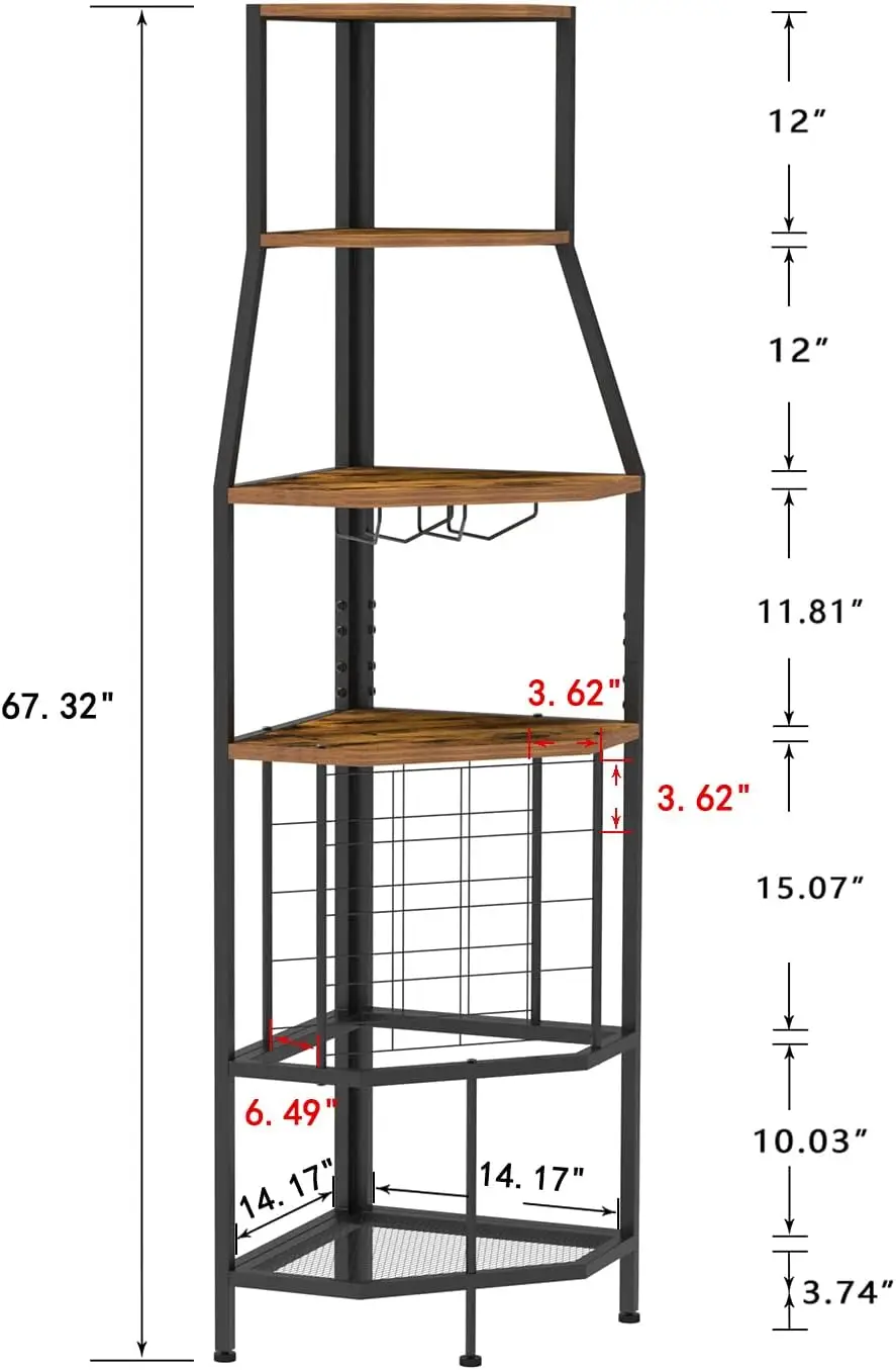 5-Tier Corner Wine Rack Freestanding Floor with Glass Holder and Bottles Wine Storage Home Bar Furniture for Home Kitchen Dinin