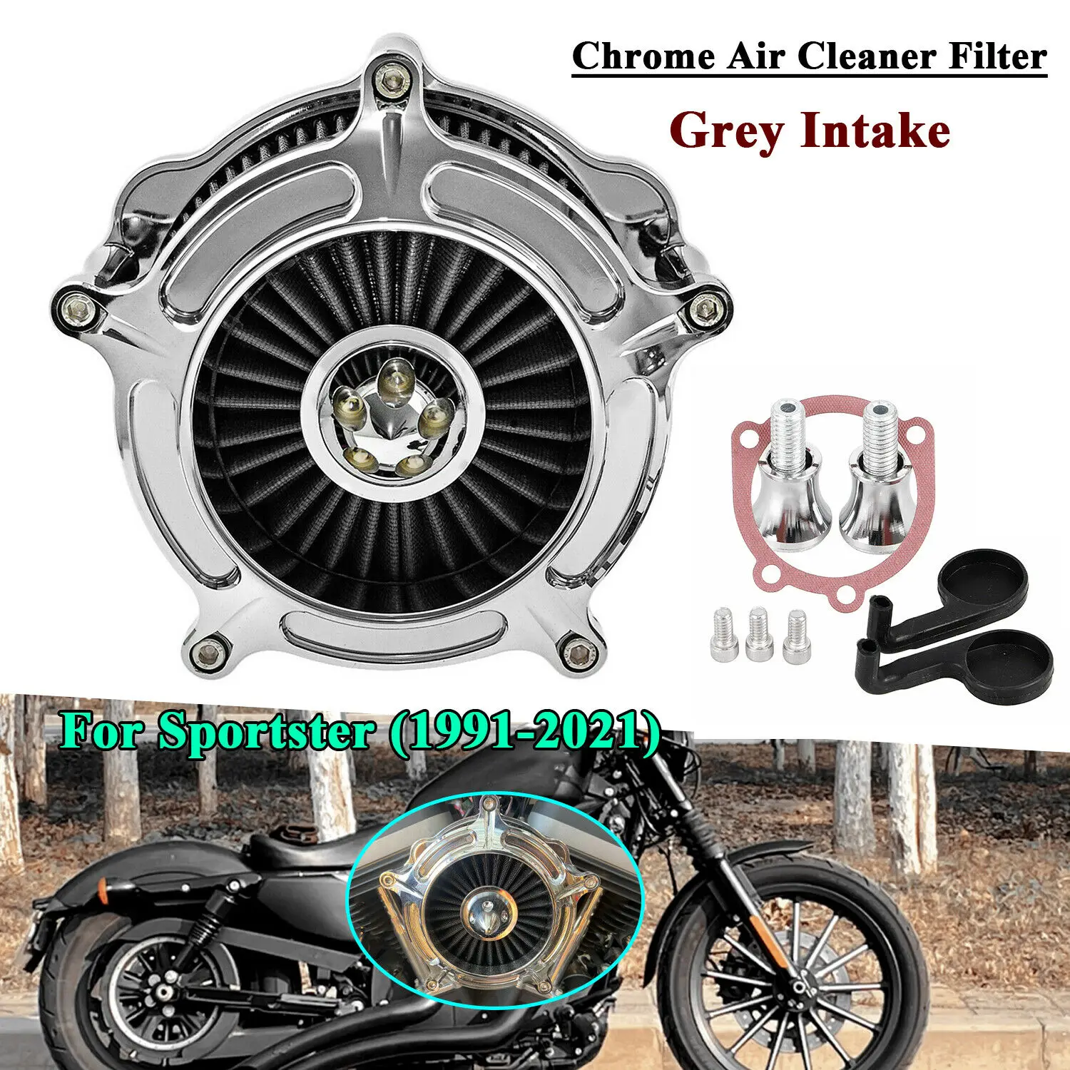 For Harley 1991-2021 Sportster XL1200 883 Iron XL883N Forty Eight XL1200X  Chrome Spike Turbine Air Cleaner Filter Grey Intake - AliExpress