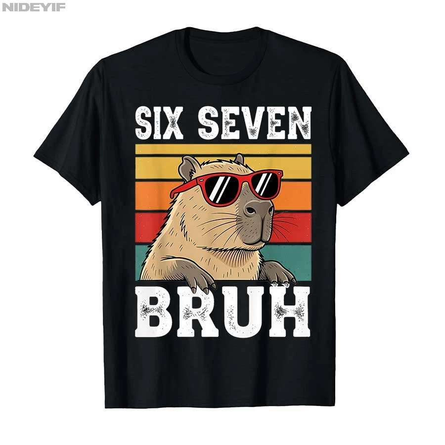 Six Seven Bruh 67 Meme Lustiges Capybara-T-Shirt für Männer und Frauen, 100 % Baumwolle, kurzärmelige Oberteile