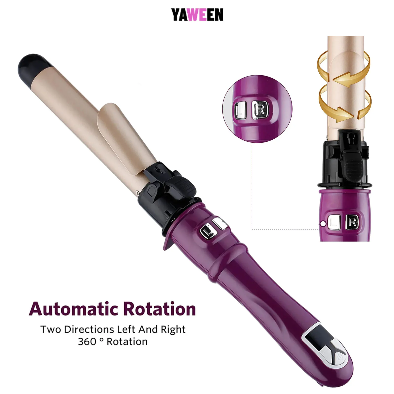 YAWEEN Automatic Rotation Curly Hair Rod With 360 DegreeTemperature Display Screen for 30s Instant Heating Rod for Anti Scalding