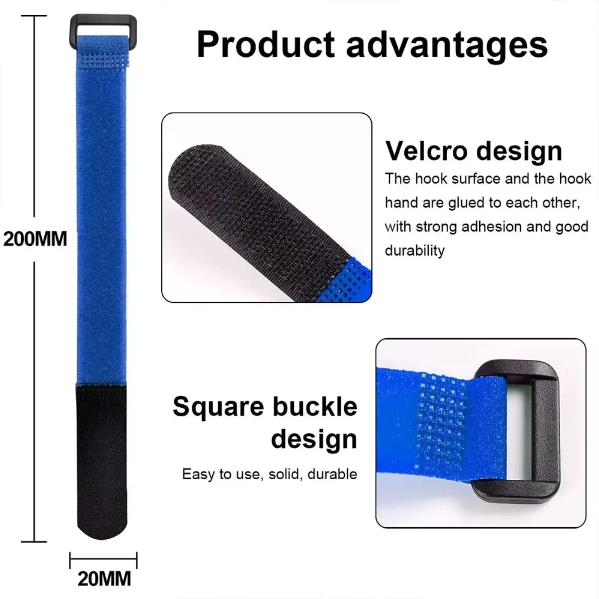 Adjustable Black Velcro Nylon Cable Straps with Self-Adhesive Hook and Loop Fastener
