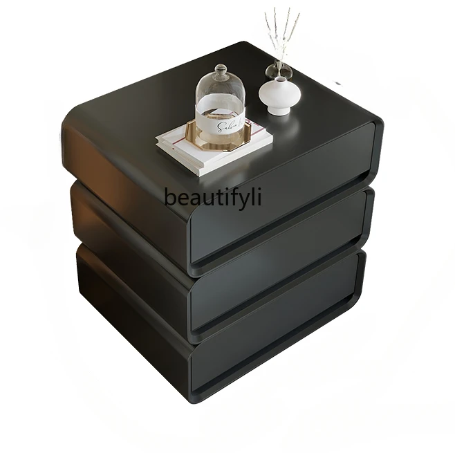 

Cream Style Italian Minimalist Bedside Locker Storage Light Luxury Solid Wood Chest of Drawers