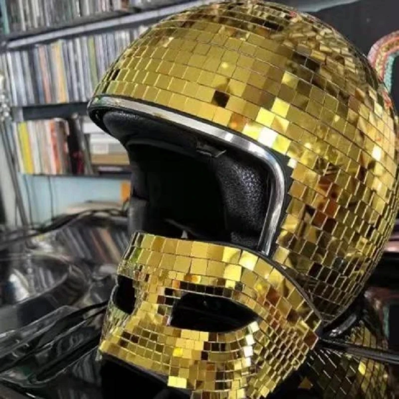 Klassische Discokugel Helm Spiegel Glitzer Ball Helme Hut für Club Bar  Party Vollglas reflektierende Motorradhelme für Cowboy