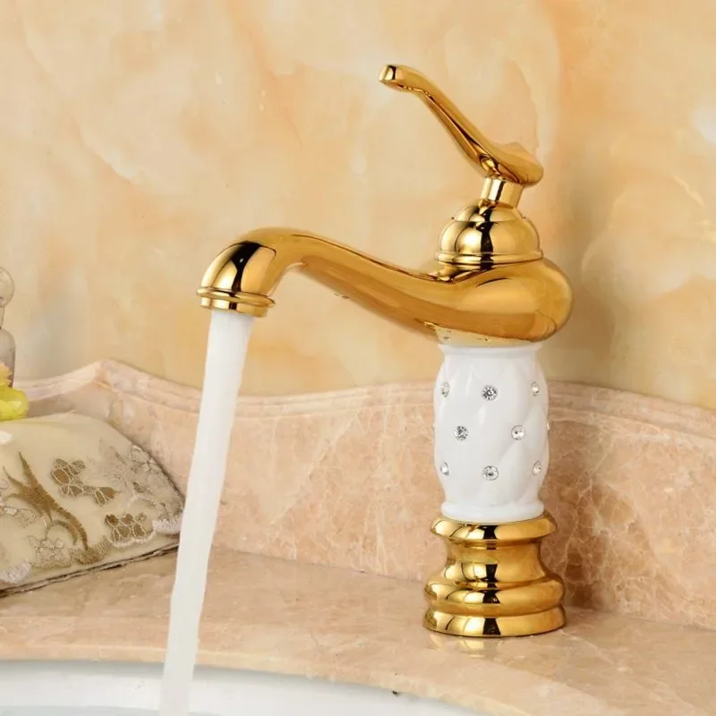 Description Picture 4 of itemBasin Faucet Gold and White Bathroom Brass Sink Mixer Tap Hot and Cold