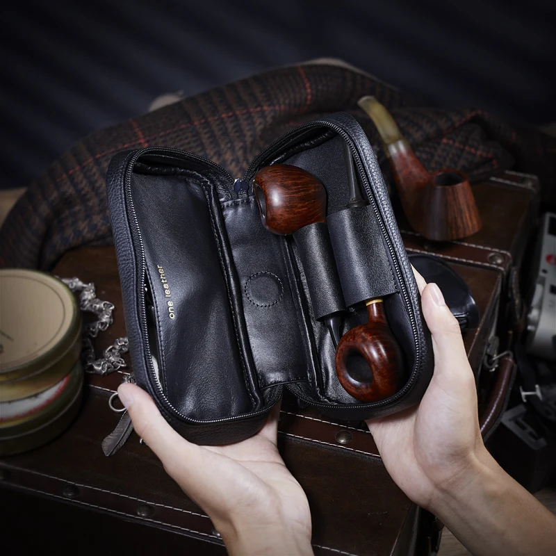 ONELEATHER 암소 가죽 파이프 가방, 2 파이프 액세서리