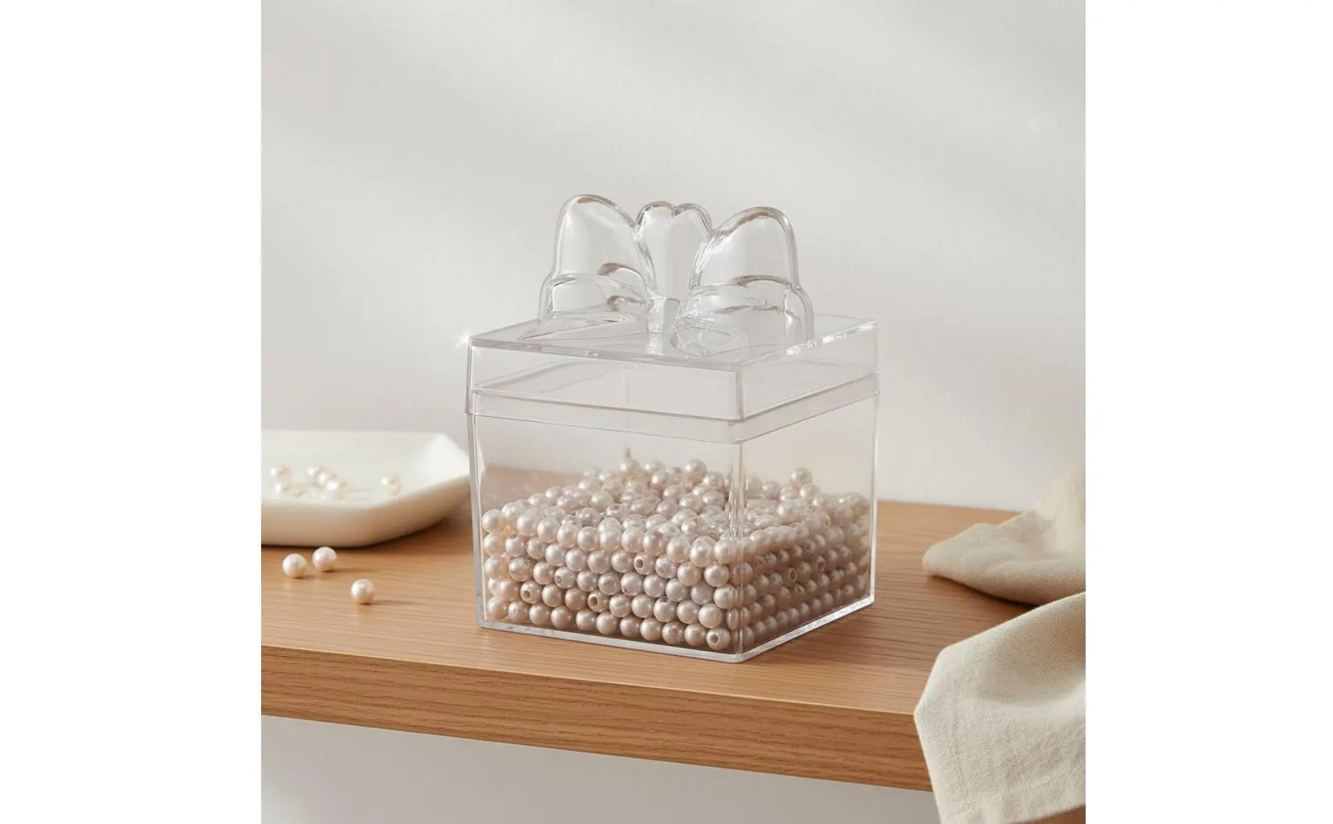 Clear Plastic Candy Box with Ribbon Multipurpose Transparent Candy Box Mini Cube Container Food Grade Small Item Storage