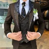 Handsome Men's Suit 3-piece Elegant Groom Wedding Tuxedo Jacket Pants Vest Customized Formal Blazer for Male 5