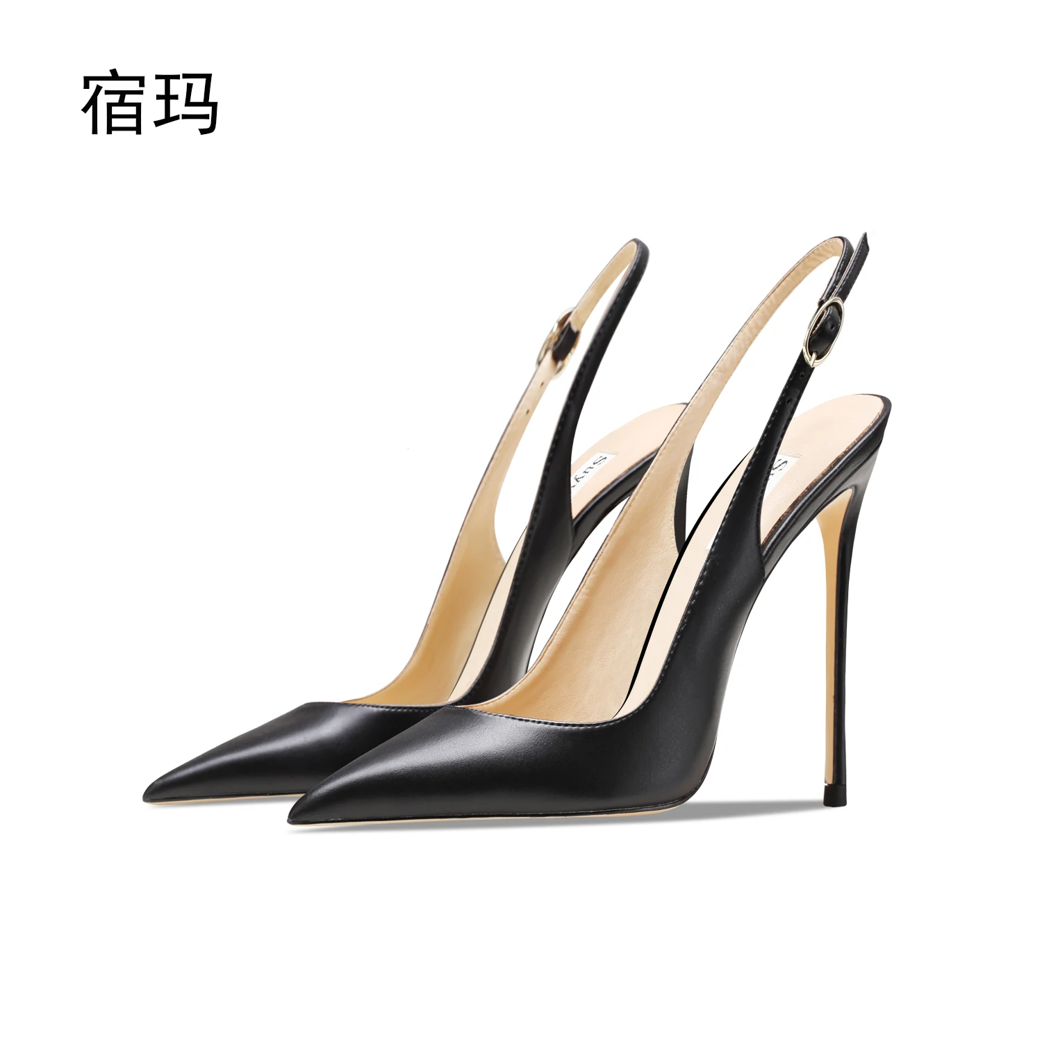 Matte black sandals, women's new style, slim heel, shallow mouth, versatile, toe cap, back strap, work high heels