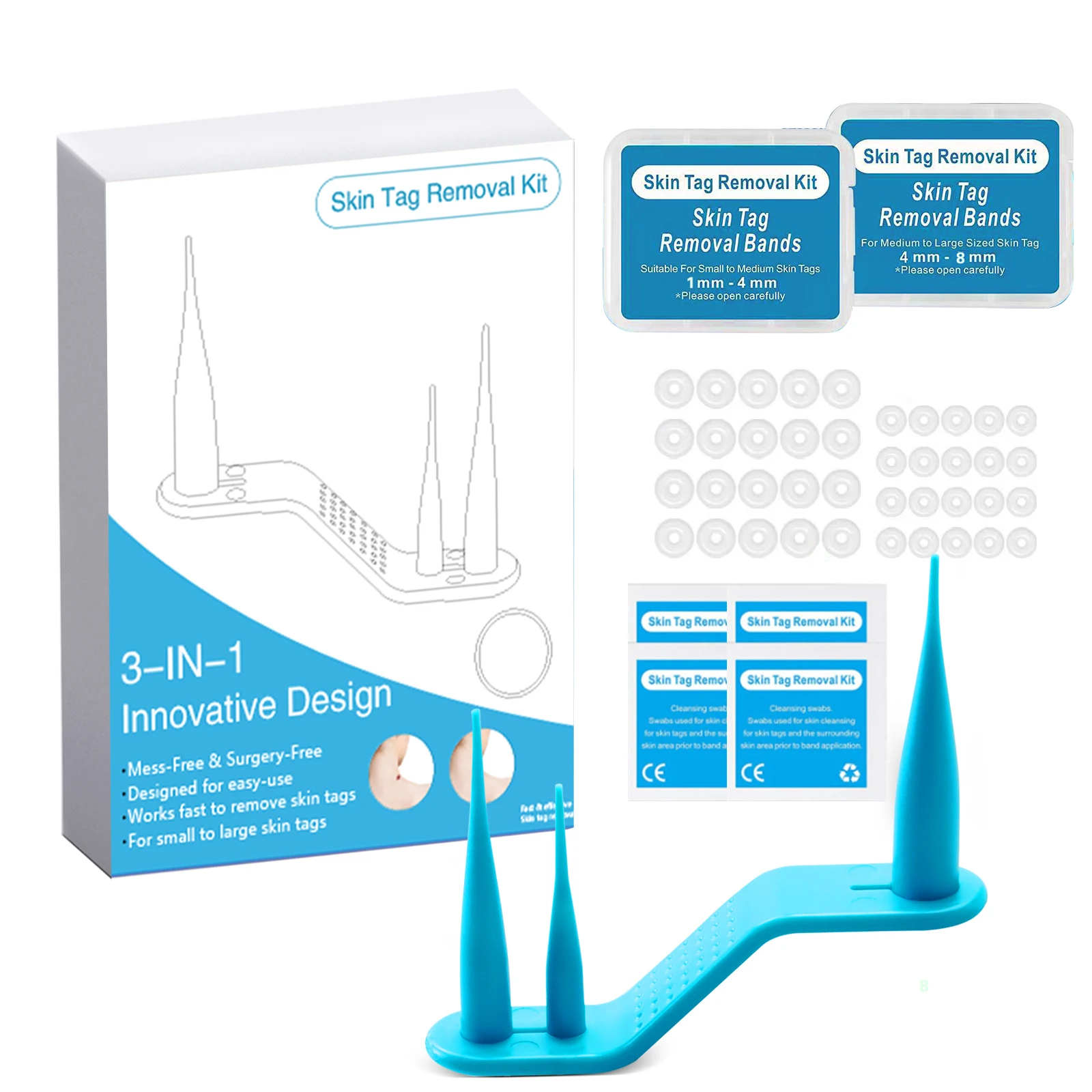 3-IN-1 Auto Skin Tag Removal Pen Set Painless Skin Label Mole Acne Wart Removal with Cleansing Swabs Facial Beauty Care Tool