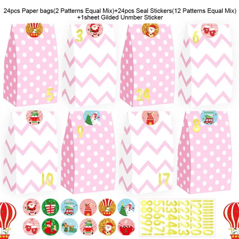 C9-24Pcs 크리스마스 가방 휴일 가방 크리스마스 선물 가방 크리스마스 휴일을 위한 사탕 뷔페 종이 가방