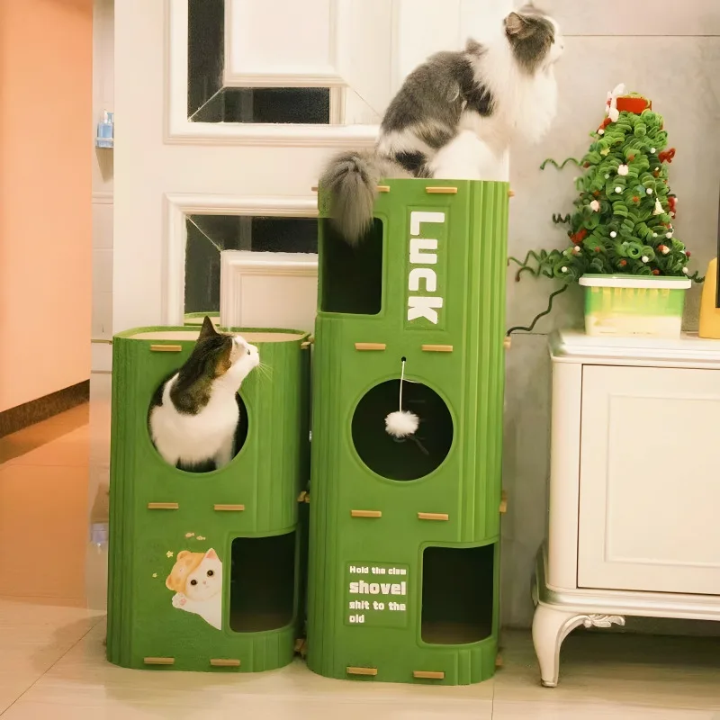 Nido para Gatos Multicapa, Rascador Integrado, Cama Segura Cerrada para Gatos, Resistente a Arañazos y al Desgaste, Cuatro Estaciones