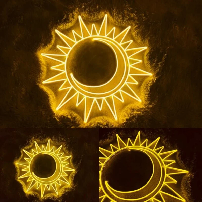 Sun Moon Custom Neon Lights Sun Wraps Moon Sign Handmade Glowing Sign